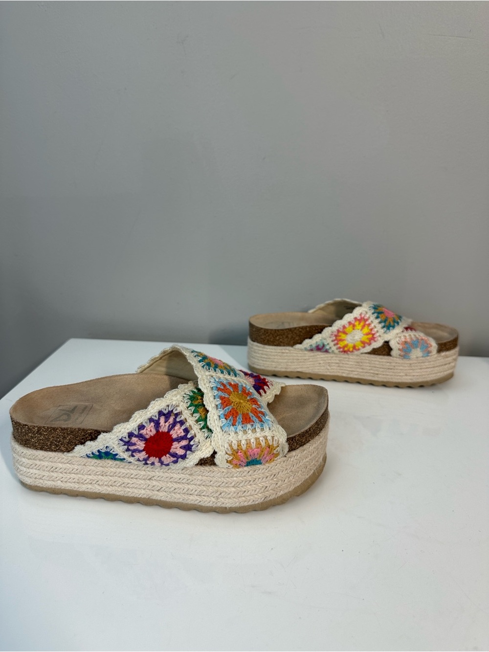 Dirty Laundry Plays Floral Crochet Platform Cork Platform Espadrilles Size 6 - Picture 2 of 14